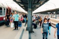 Crowded Bucharest North train station platform