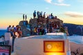 Castle of Oia crowded viewpoint on sunset Santorini Greece Royalty Free Stock Photo
