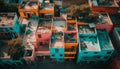 Crowded city street, dirty slum, chaotic industry generated by AI