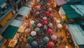 Crowded city street wet with rain umbrellas generated by AI