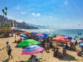 Crowded colorful puerto vallarta tropical mexican beach Royalty Free Stock Photo