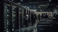 A crowded data center buzzing with activity created with Generative AI