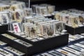 a crowded display of microscope slides, each one showcasing a different specimen or view