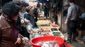 Crowded fish market stall, China Royalty Free Stock Photo