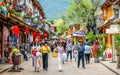 Crowded foreigner street with colorful old buildings in Dali old town Yunnan China Royalty Free Stock Photo