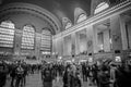Crowded Grand Central Station Main Concourse. Historic Train Station Building in New York City in Black and White Perspective