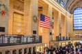 Crowded Grand Central Station Main Concourse in New York City. Historic Train Station Building. Arrival and Departure Boards