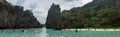 PALAWAN, PHILIPPINES - JANUARY 27, 2018: Crowded Hidden Beach in El Nido, Palawan. Very popular sightseeing place in Tour C