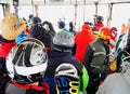 Crowded inside the ski gondola