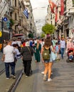 Crowded Istiklal Street or Istiklal Caddesi, located at Beyoglu, in the European side of Istanbul Province, Turkey