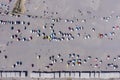 Crowded jeep cars in the Mount Bromo desert