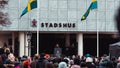 Crowded when the King of Sweden visit Nykoping and held a speech