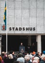 Crowded when the King of Sweden visit Nykoping and held a speech