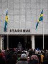 Crowded when the King of Sweden visit Nykoping and held a speech