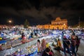 Crowded market street at night with Catedral de San Cristobal de las Casas in the background Royalty Free Stock Photo