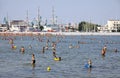 Crowded Municipal beach in Gdynia, Baltic sea, Poland