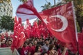Crowded parade with Turkish flags in Adana on 19th of May Commemoration of Ataturk, Youth and Sports Day