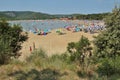 The crowded Paradise beach in summer, in the town and resort Lopar, Rab island, Croatia. Royalty Free Stock Photo