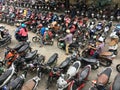 Crowded parking with motorbikes near hospital in Vietnam Royalty Free Stock Photo