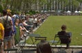 Crowded People at New York City Bryant Park Enjoying the Day
