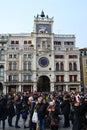 Venice, Italy 02 12 2017: crowded saint mark plaza with tourists during carnival