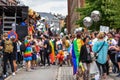 Crowded, rainbows. Gay pride at Copenhagen, year 2018