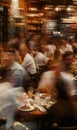 crowded restaurant with people dining and waiters, bartender and chefs working, blurred motion, cafe with crowd Royalty Free Stock Photo