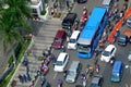 Crowded road traffic seen from top