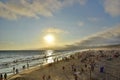 Crowded Santa Monica Beach in California at Sunset Royalty Free Stock Photo