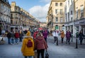 Crowded shoppers at Bath Christmas Market in Union Street, Bath, Somerset, UK