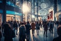 Crowded shopping mall on Black Friday showcasing Royalty Free Stock Photo