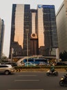 Crowded streets in front of Plaza Bank Index Jakarta