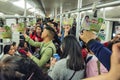 Crowded subway train carriage, Shanghai China Royalty Free Stock Photo