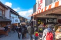 Crowded tourist on shopping street Matsubara-dori. Full of shops and restaurants near Kiyomizu-dera temple in Kyoto