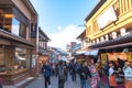 Crowded tourist on shopping street Matsubara-dori. Full of shops and restaurants near Kiyomizu-dera temple in Kyoto