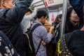 Morning rush hour on Shenzhen Metro subway.