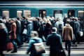 crowded train station during rush hour, with bustling crowds and rushing commuters Royalty Free Stock Photo