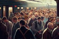 crowded train station during rush hour, with bustling crowds and rushing commuters Royalty Free Stock Photo