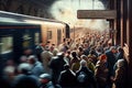 crowded train station during rush hour, with bustling crowds and rushing commuters Royalty Free Stock Photo