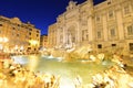 Crowded Trevi fountain (Fontana di Trevi) at night, Rome, Italy