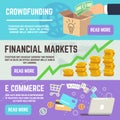 Crowdfunding banners. Business banking, e commerce and financial markets vector concepts