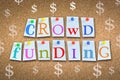 Crowdfunding concept with adhesive notes and pins on cork billboard Royalty Free Stock Photo