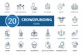 Crowdfunding icon set. Collection contain crowdfunding, creator, pre-release, fundraising and over icons. Crowdfunding