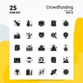 25 Crowdfunding Icon Set. 100% Editable EPS 10 Files. Business Logo Concept Ideas Solid Glyph icon design