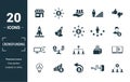 Crowdfunding icon set. Include creative elements marketplace, social participation, pre-release, rewards, funding platform icons.