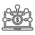 Crowdfunding laptop icon, outline style