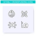 Crowdfunding line icons set.Editable illustrations