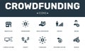 Crowdfunding set icons collection. Includes simple elements such as Marketplace, Creator, Backer, Funding platform and Royalty Free Stock Photo