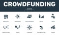 Crowdfunding set icons collection. Includes simple elements such as Marketplace, Creator, Backer, Funding platform and Fundraising Royalty Free Stock Photo