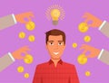 Crowdfunding Vector. Cartoon Isolated art Flat Man Money